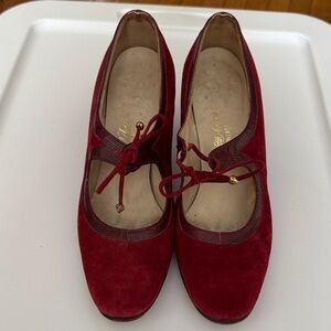 Size 6 Vintage Saks Fifth Avenue Maroon Suede Mary Jane Pumps